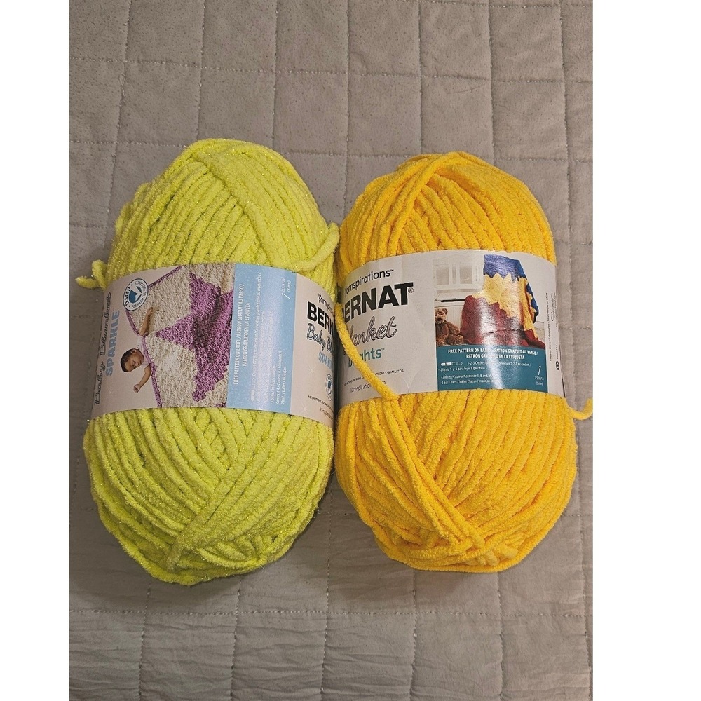 Bernat Blanket Yarn Bundle 2 Skeins Limeade Sparkle & School Bus Yellow 10.5oz